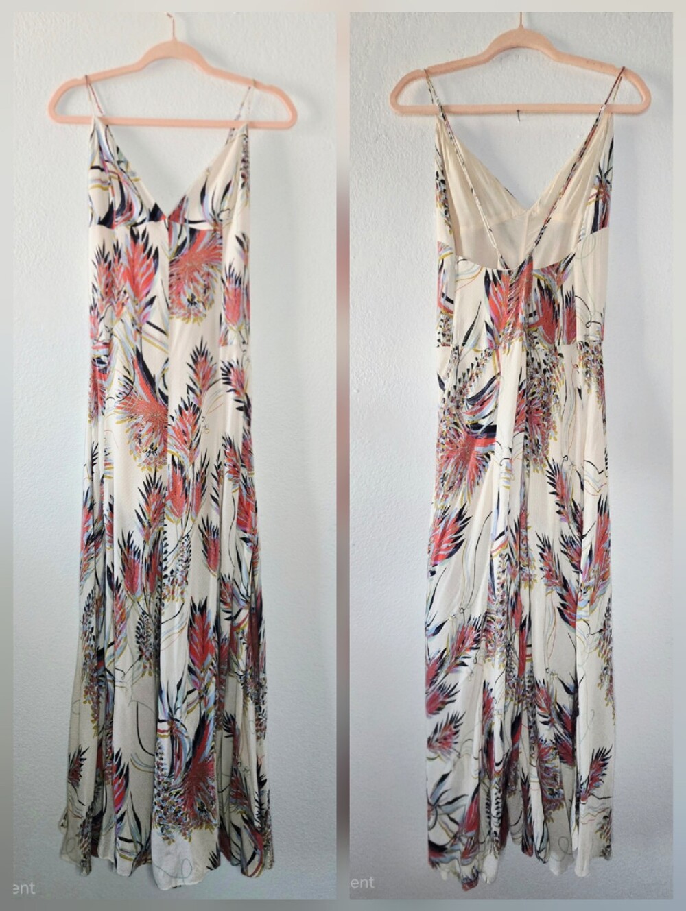 Free People Alissa V Neck  Boho Wide Leg Backless Jumpsuit Resort Tropical sz 10
